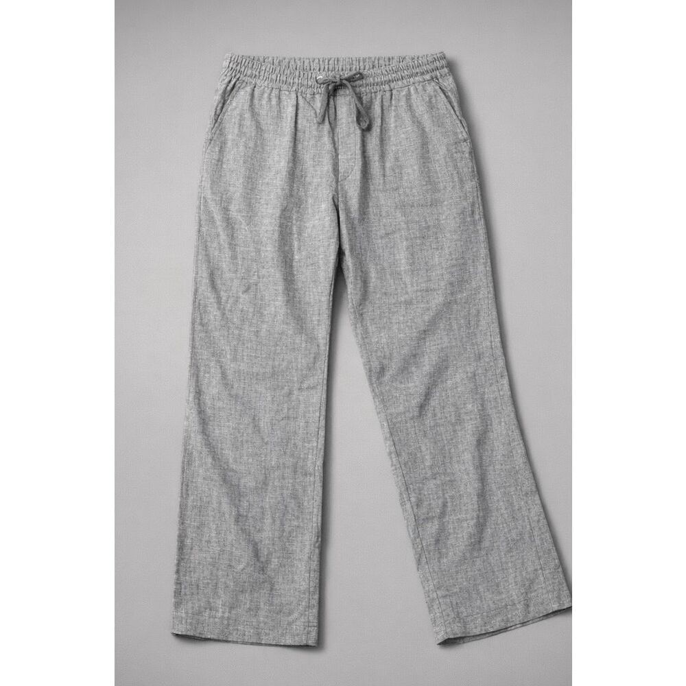 New York & Company Grey Linen Blend Drawstring Wide Leg Pants Large Petite New